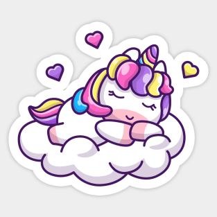 Cute Unicorn Sleeping On Cloud Cartoon Sticker